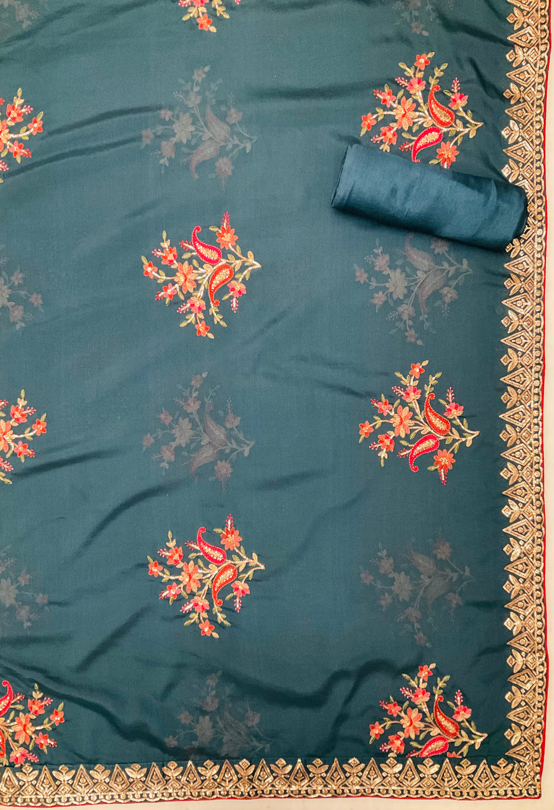 Uppada Silk Embroidered Unstitched Salwar Suit - 43555