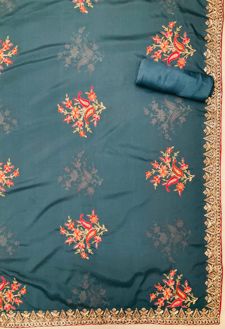 Uppada Silk Embroidered Unstitched Salwar Suit - 43555