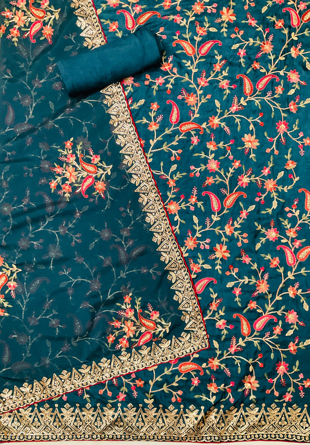 Uppada Silk Embroidered Unstitched Salwar Suit - 43555