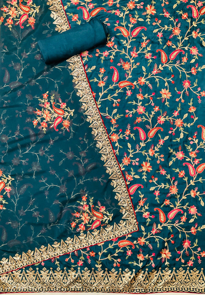 Uppada Silk Embroidered Unstitched Salwar Suit - 43555