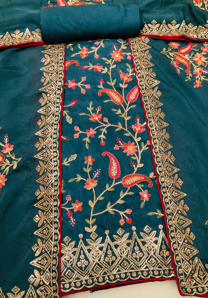 Uppada Silk Embroidered Unstitched Salwar Suit - 43555