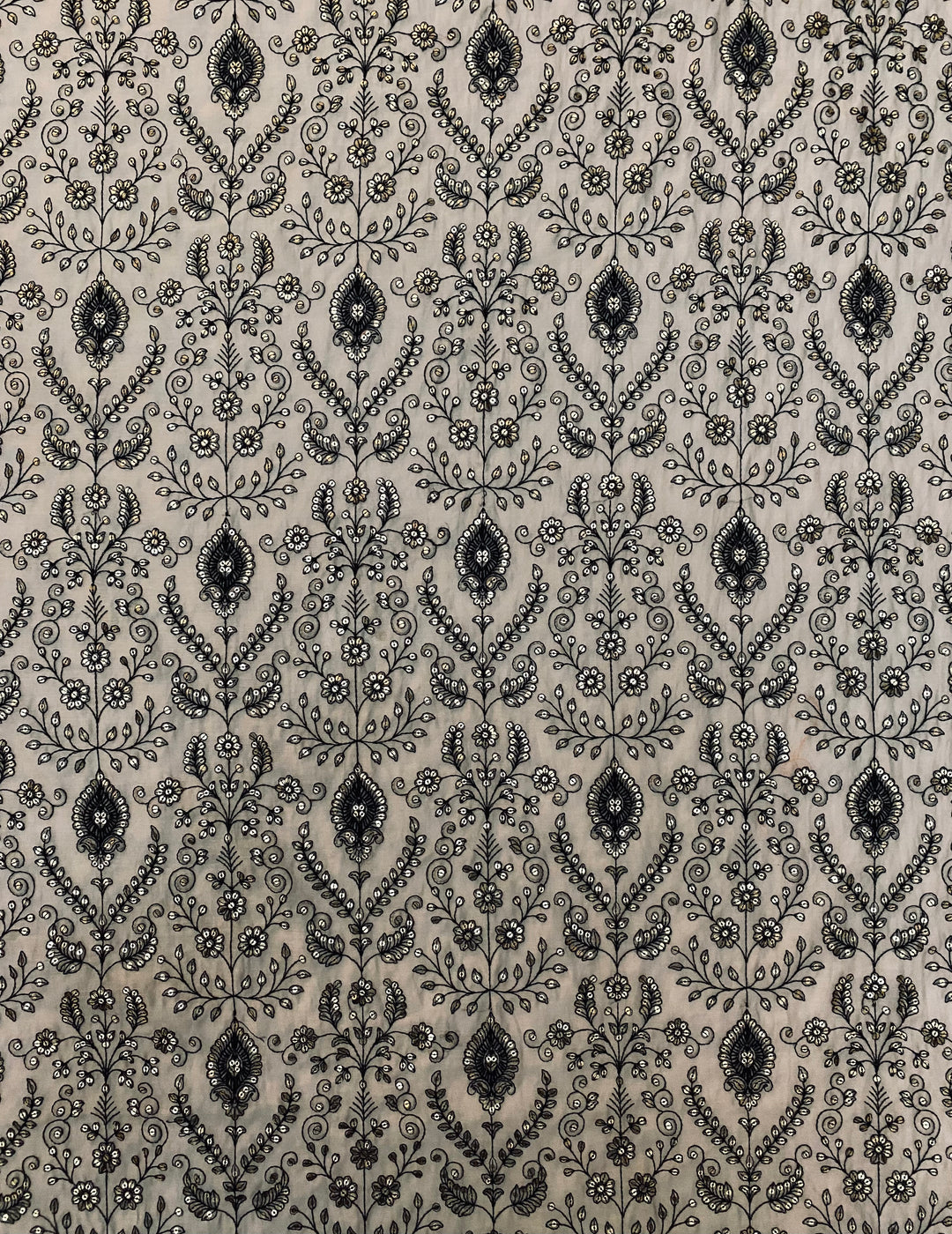 Grey Chanderi Embroidered Fabric