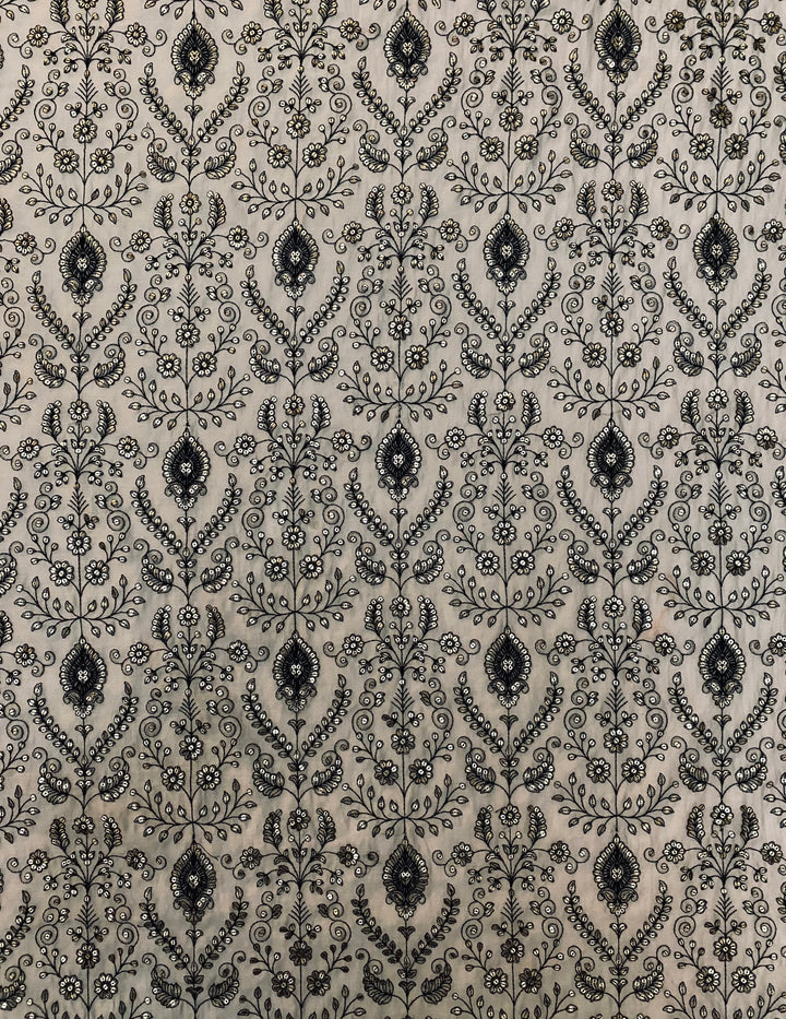 Grey Chanderi Embroidered Fabric