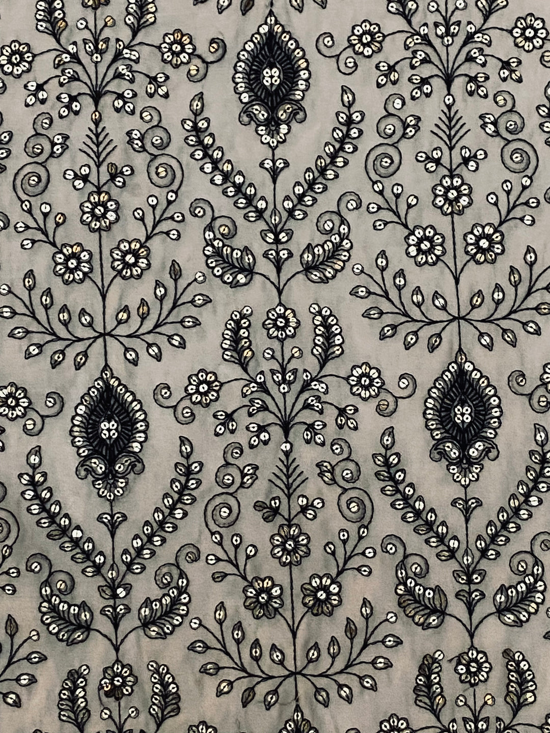 Grey Chanderi Embroidered Fabric