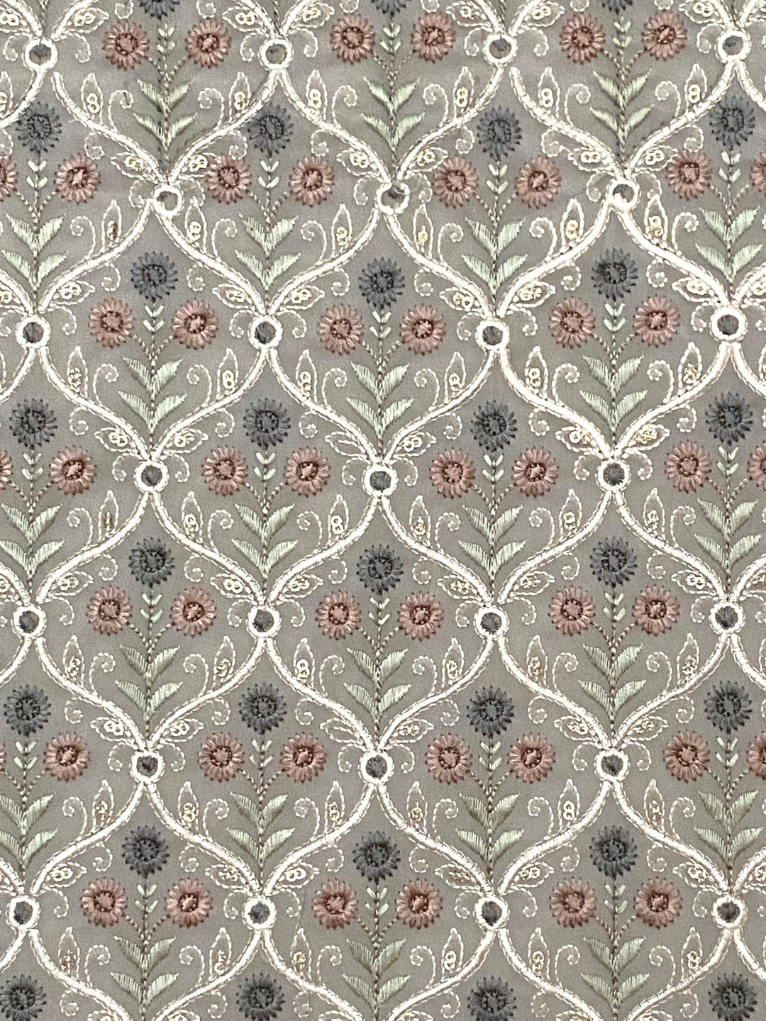 Grey Georgette Embroidered Fabric