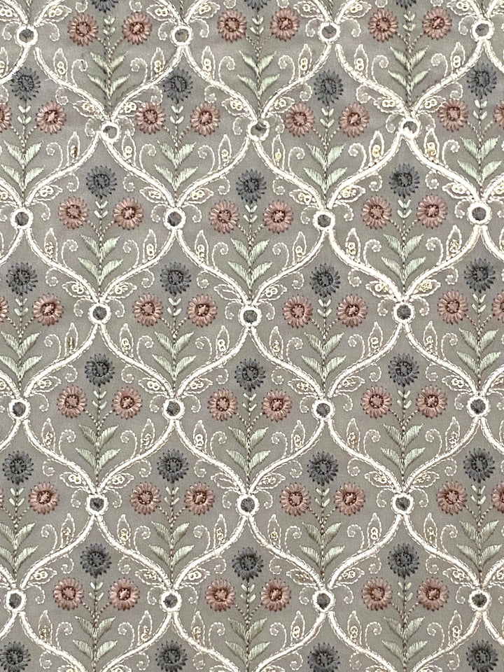 Grey Georgette Embroidered Fabric