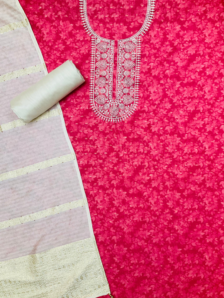 Chanderi Silk Embroidered Unstiched Suit -46939