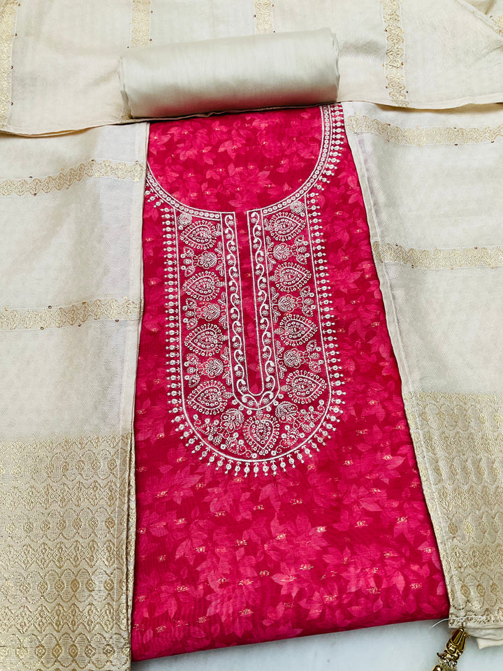 Chanderi Silk Embroidered Unstiched Suit -46939