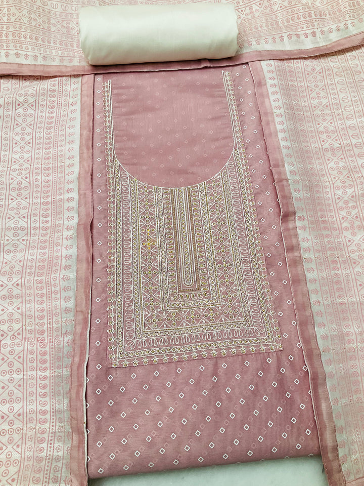 Chanderi Silk Embroidered Unstiched Suit -46938