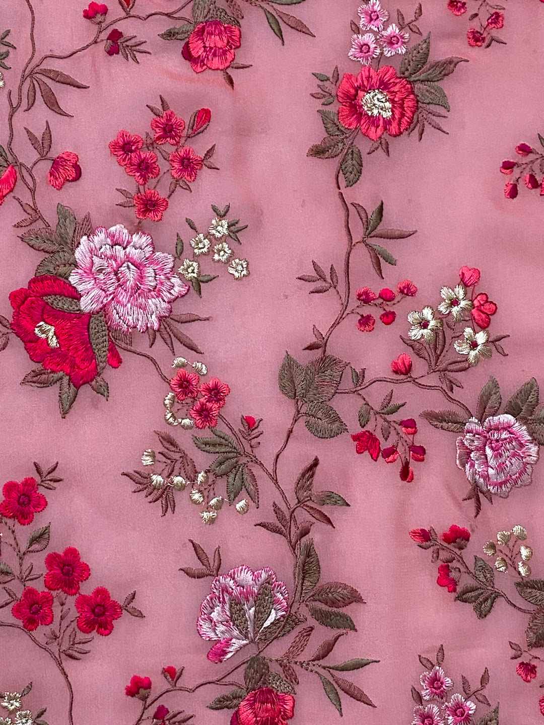 Peach Georgette Embroidered Fabric