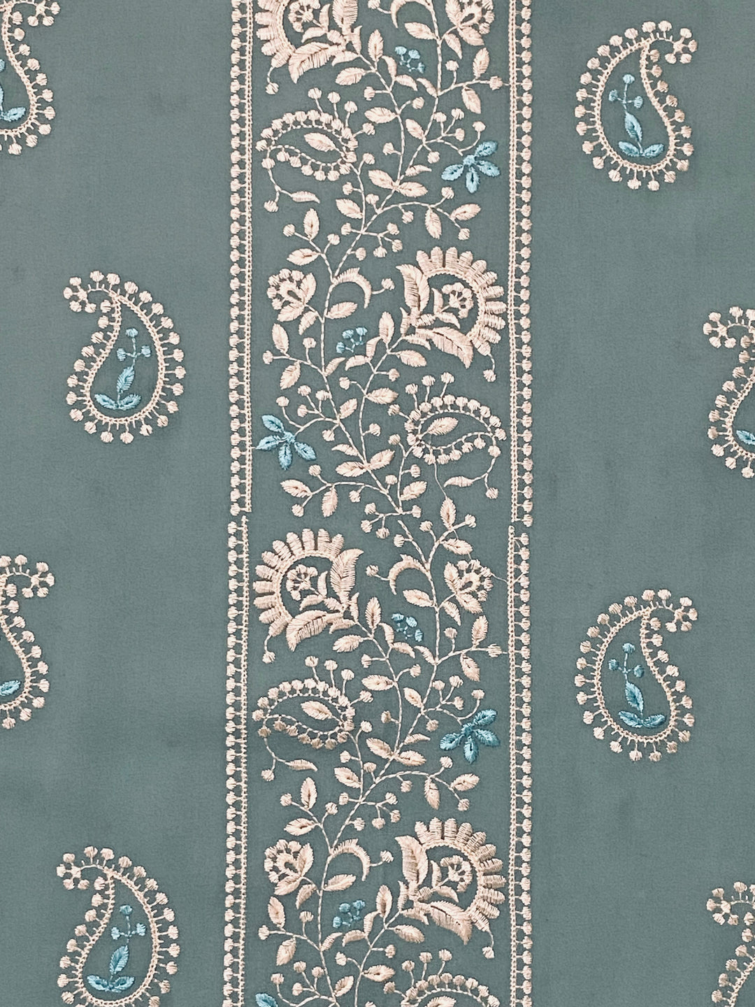 Green Cotton Embroidered Fabric