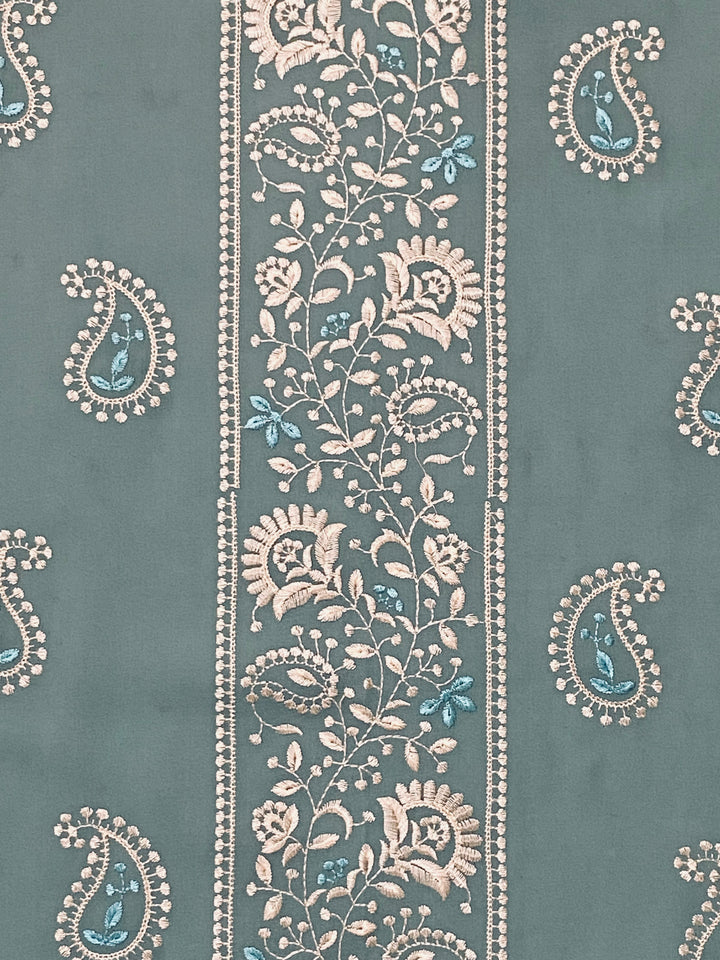 Green Cotton Embroidered Fabric