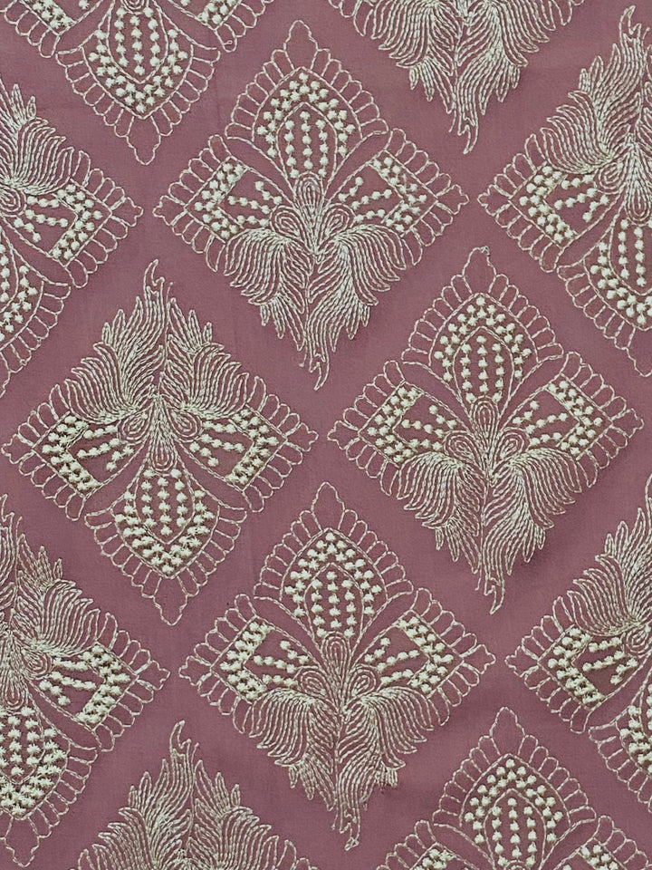 Pink Cotton Embroidered Fabric