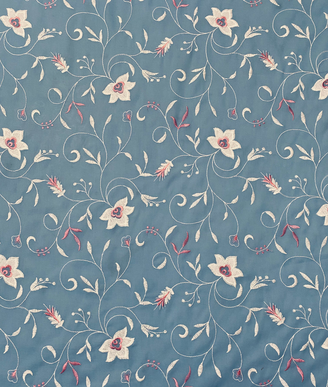 Denium Blue Cotton Embroidered Fabric