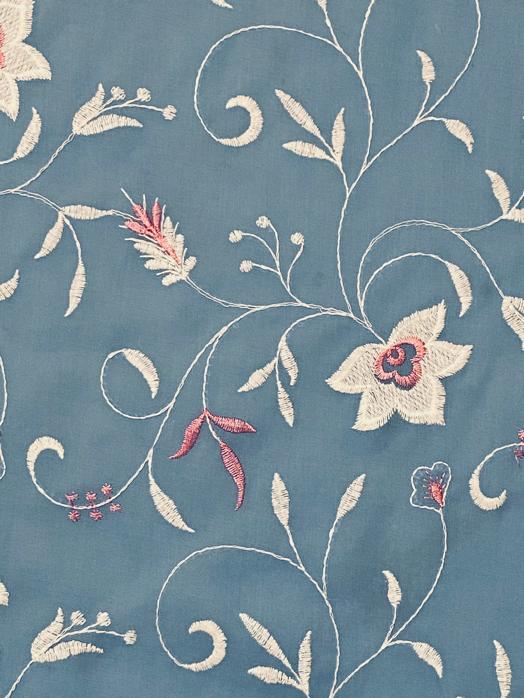 Denium Blue Cotton Embroidered Fabric