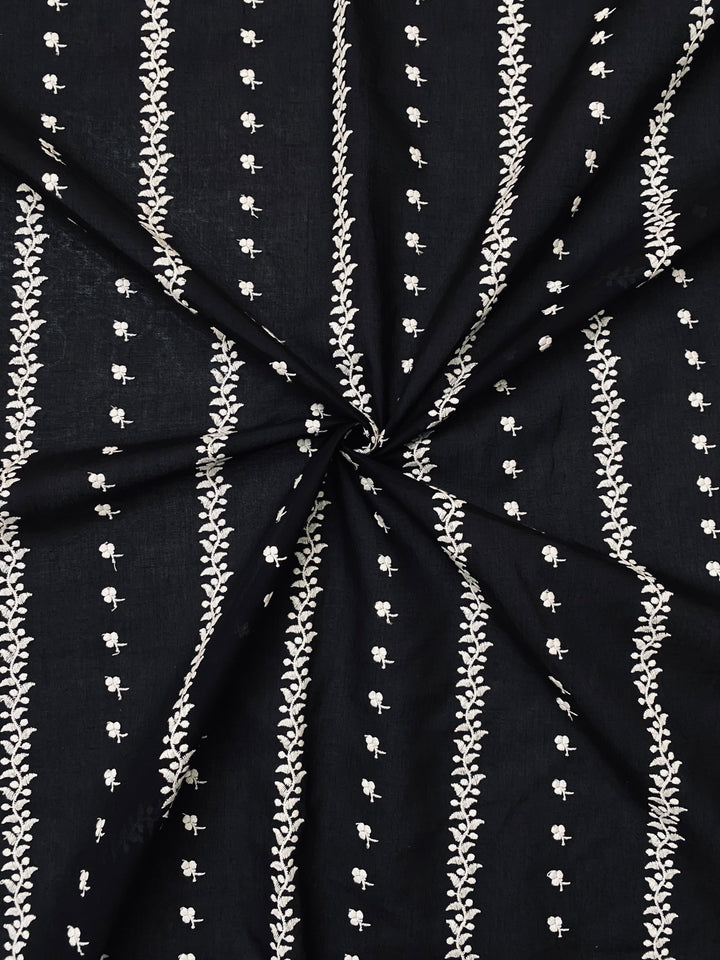 Black Cotton Embroidered Fabric