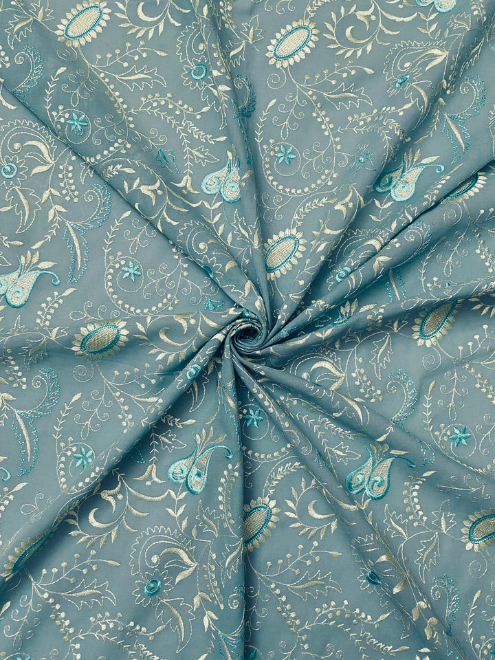 Green Cotton Embroidered Fabric