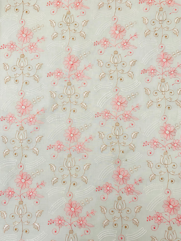 Off White Cotton Embroidered Fabric