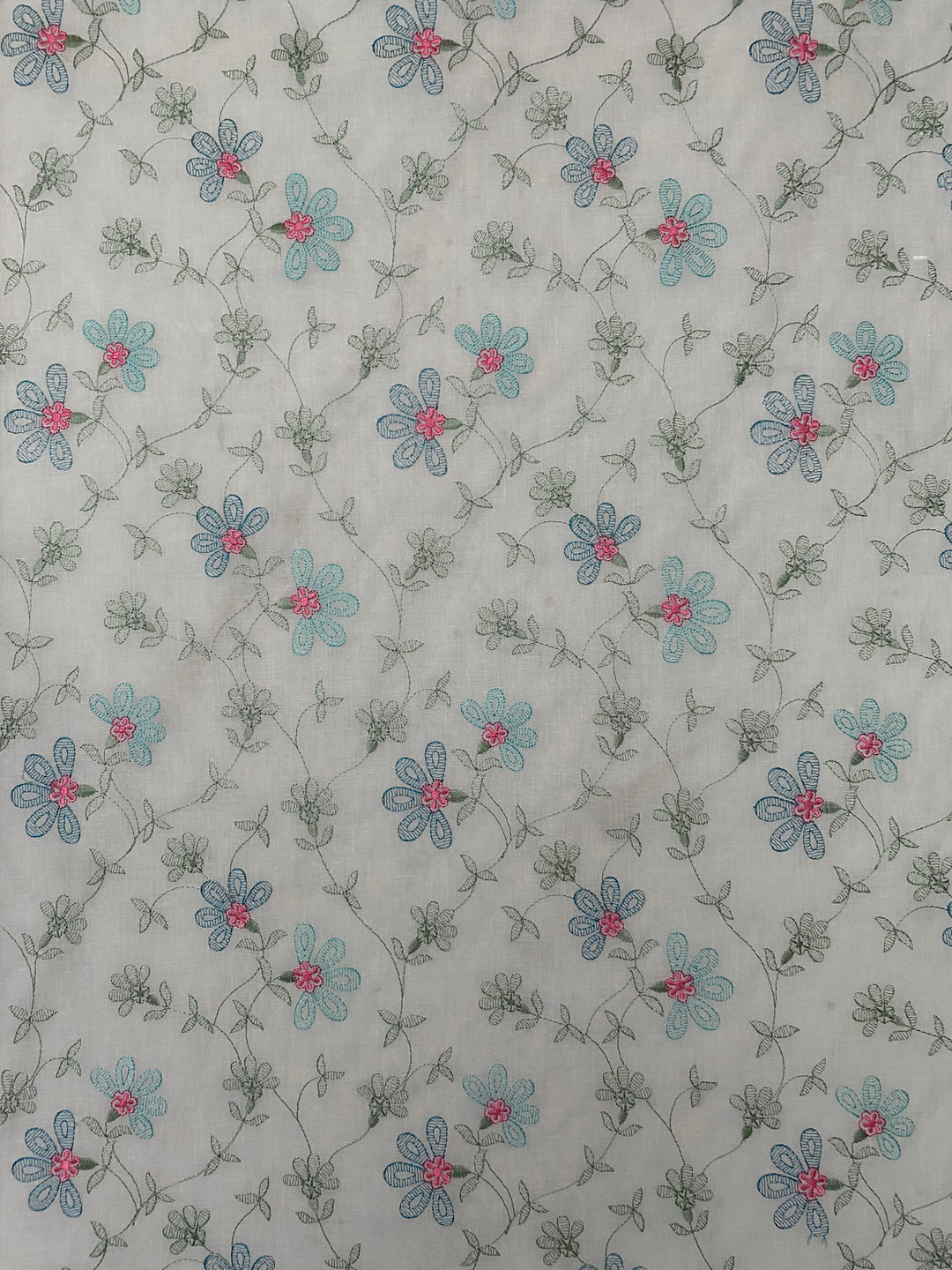 Blue Cotton Embroidered Fabric