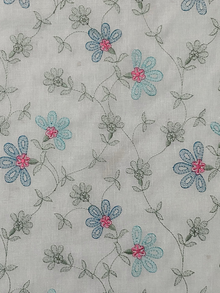 Blue Cotton Embroidered Fabric