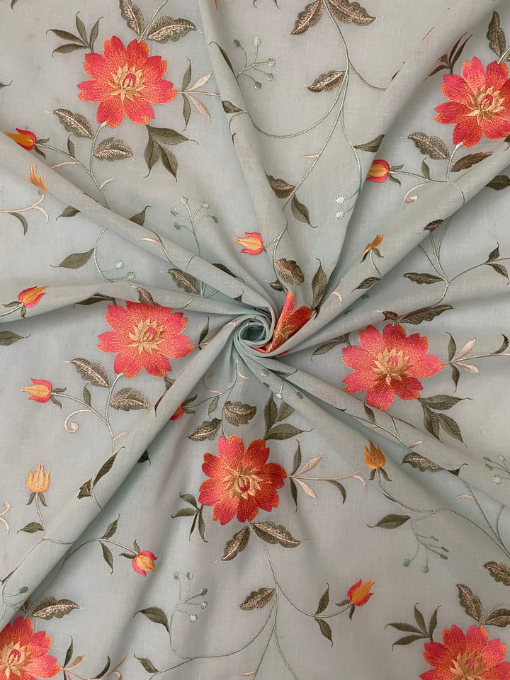 Green Cotton Embroidered Fabric