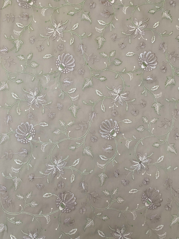 Green Cotton Embroidered Fabric