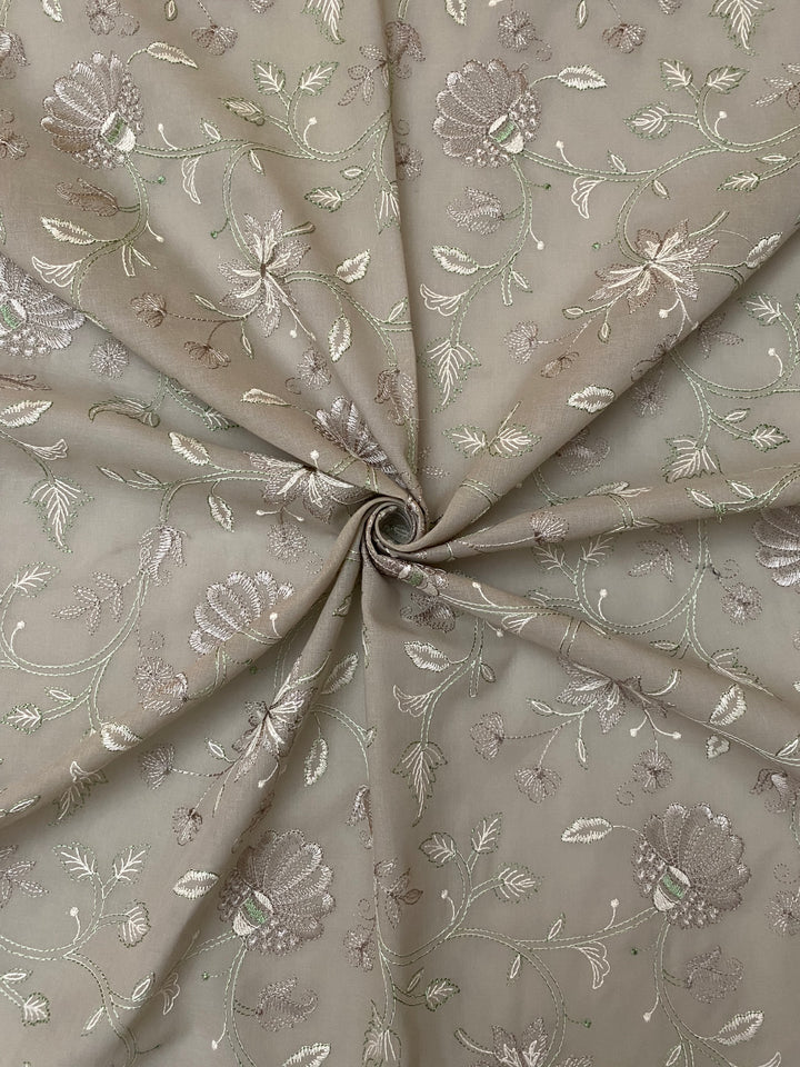 Green Cotton Embroidered Fabric