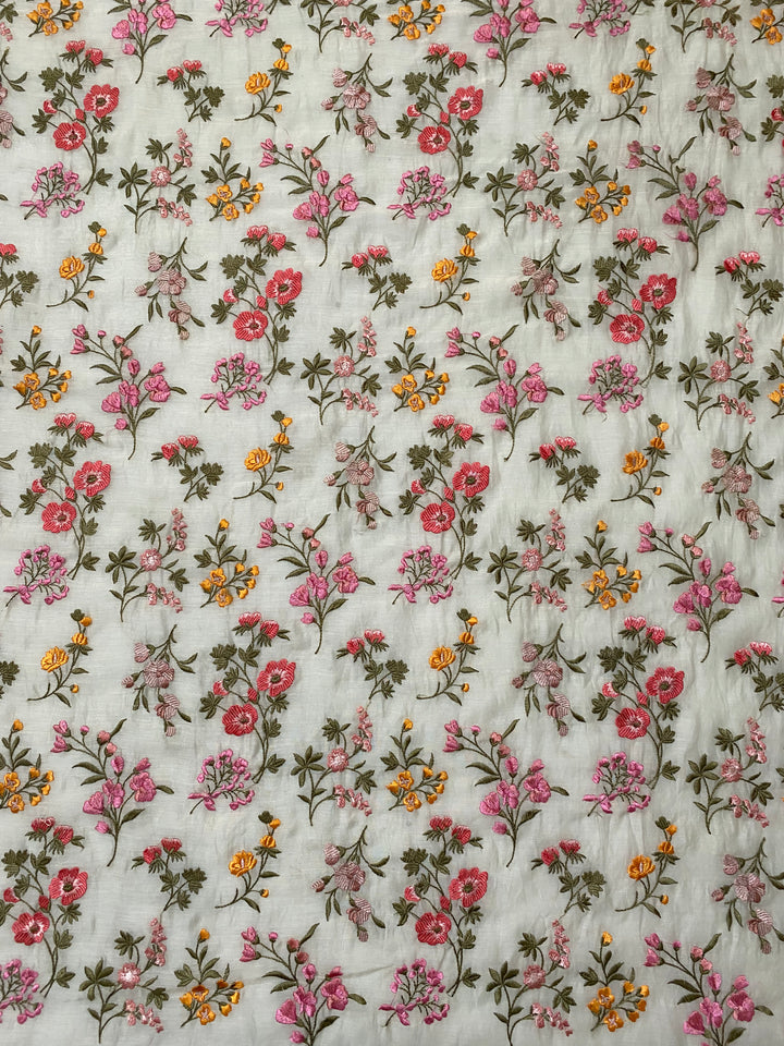 Cream Chanderi Embroidered Fabric