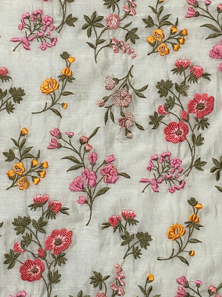 Cream Chanderi Embroidered Fabric