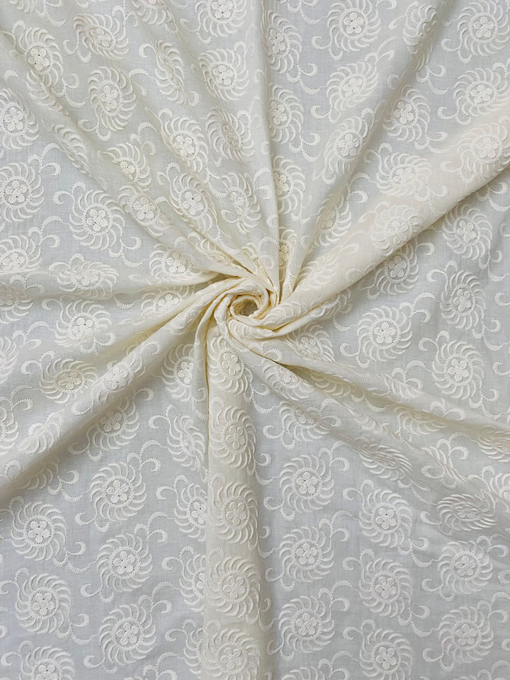 Cream Cotton Embroidered Fabric