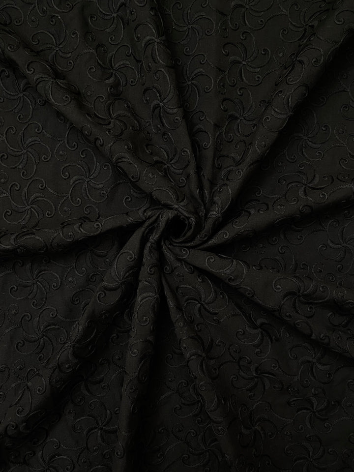 Black Cotton Embroidered Fabric