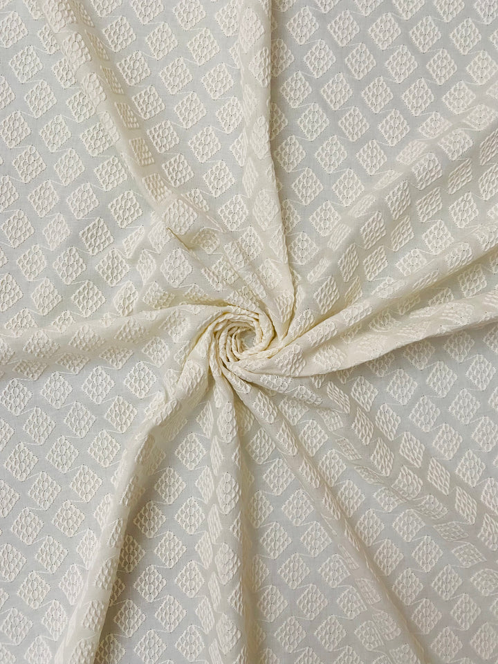 Cream Cotton Embroidered Fabric