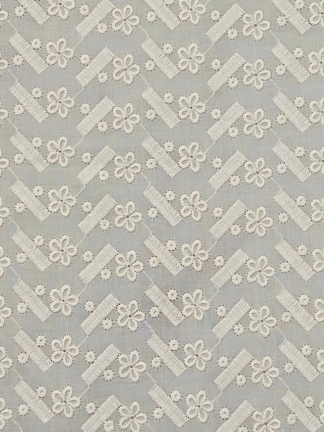 Cream Cotton Embroidered Fabric