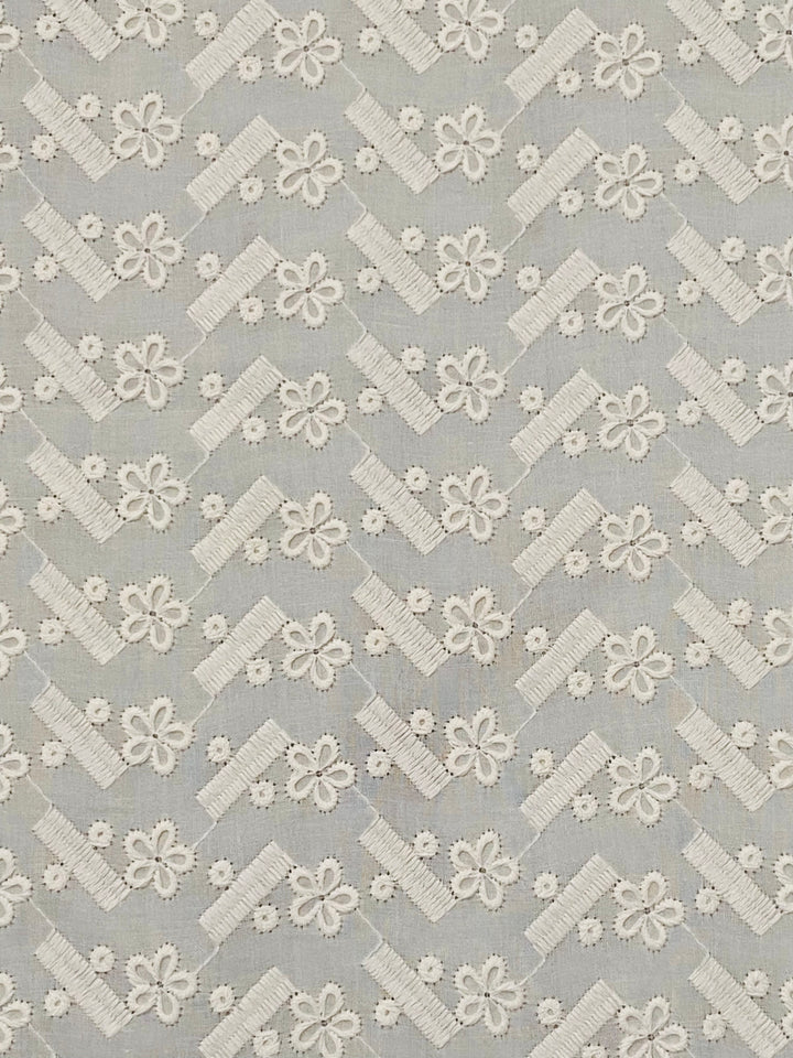 Cream Cotton Embroidered Fabric