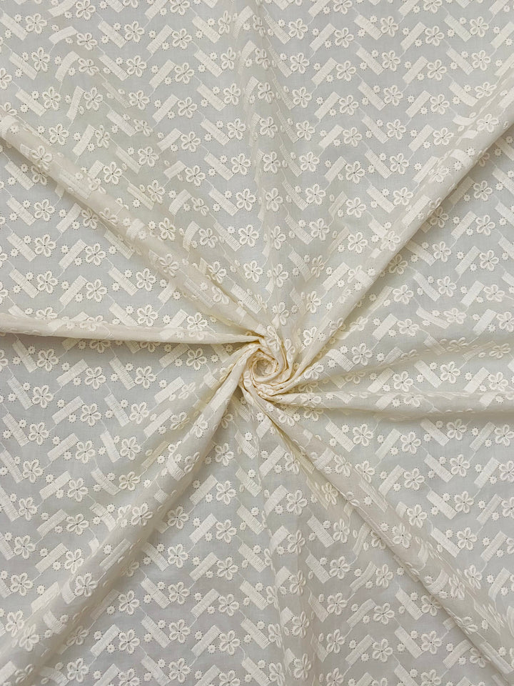 Cream Cotton Embroidered Fabric