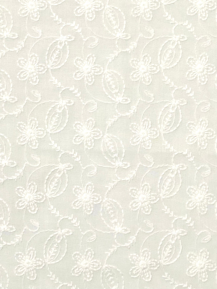 White Cotton Embroidered Fabric