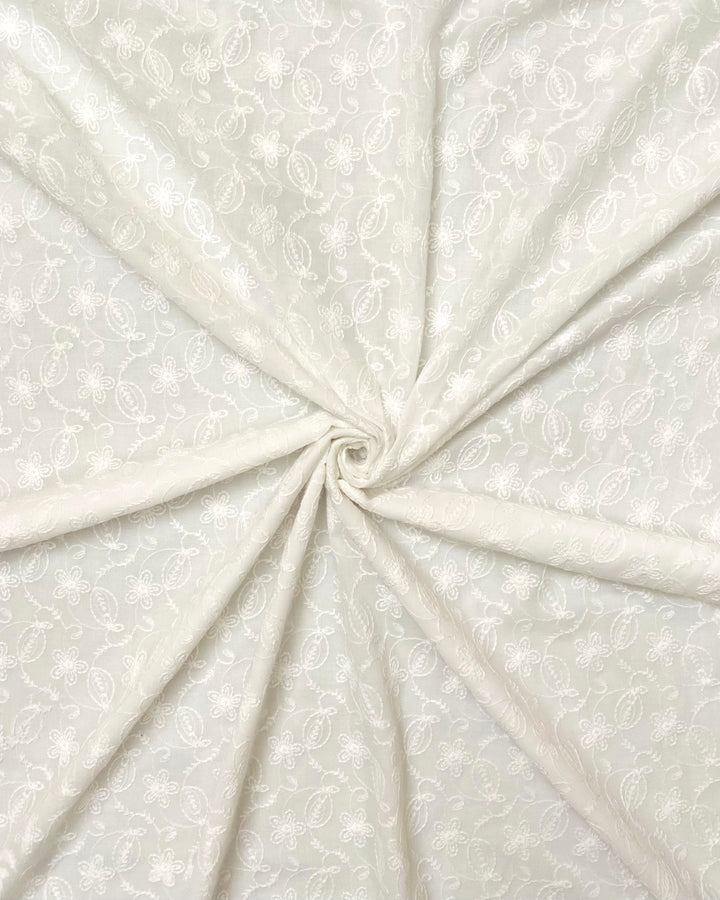 White Cotton Embroidered Fabric