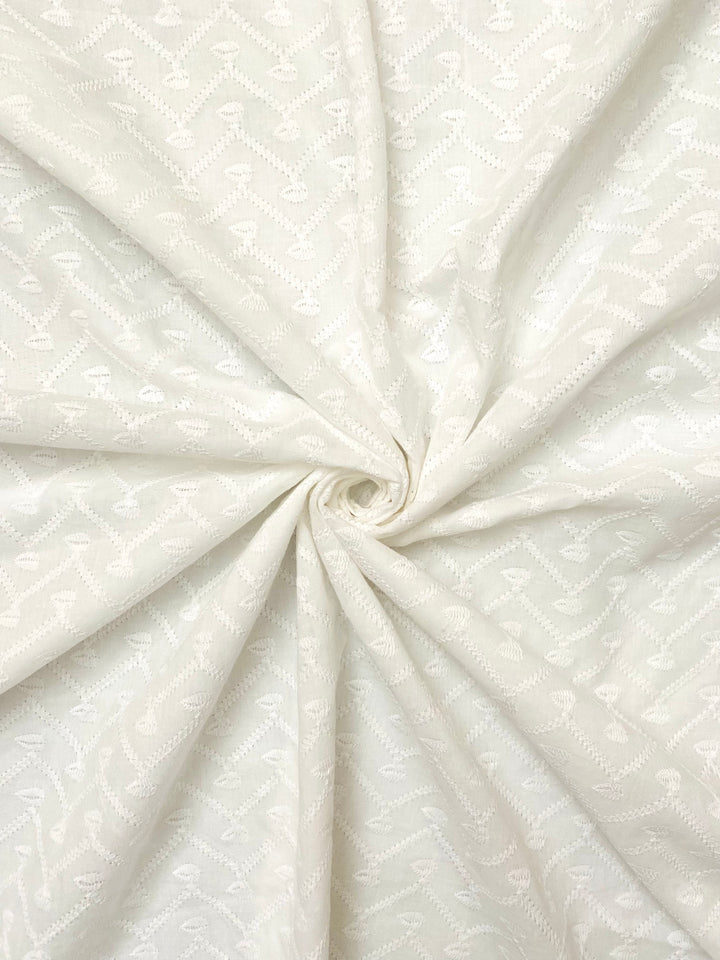 White Cotton Embroidered Fabric