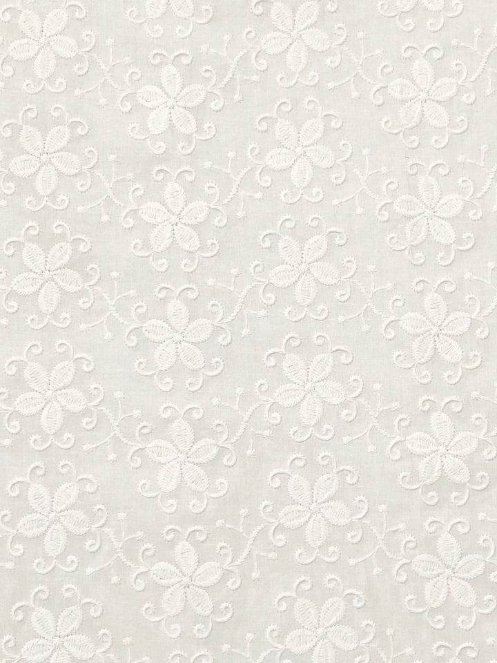 White Cotton Embroidered Fabric