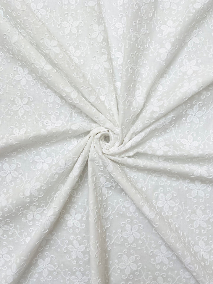 White Cotton Embroidered Fabric