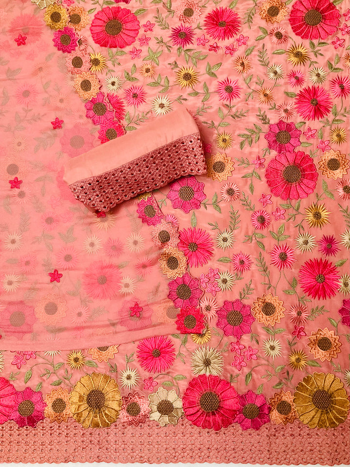 Art Silk Embroidered Unstitched Suit -49470