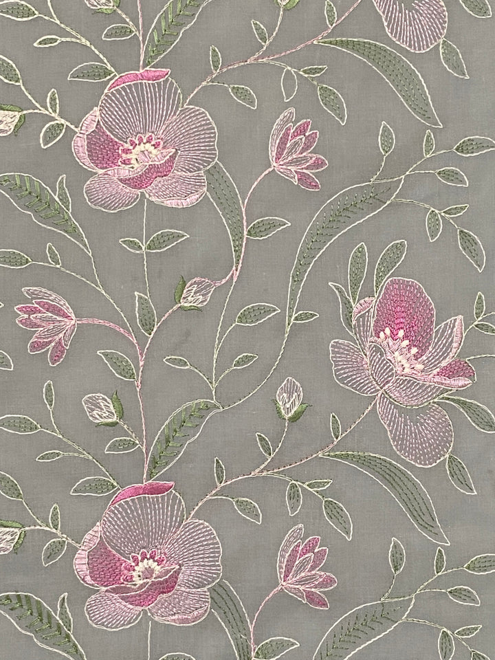 Grey Cotton Embroidered Fabric