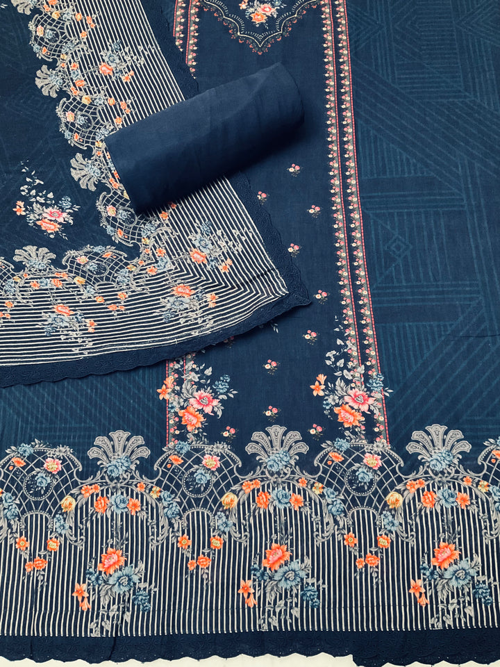 Linen Embroidered Unstitched Suit -49471