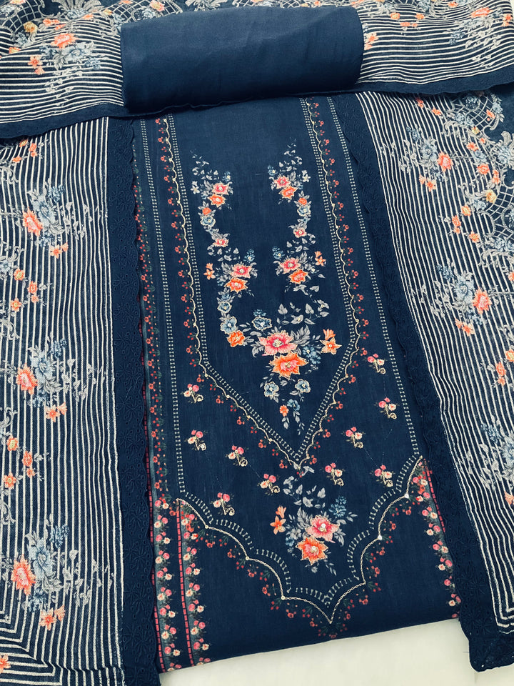 Linen Embroidered Unstitched Suit -49471