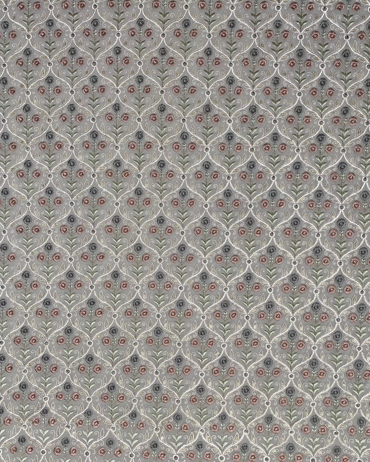 Grey Georgette Embroidered Fabric