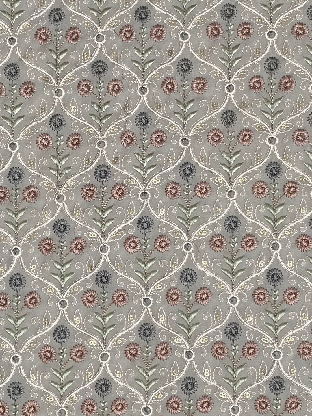 Grey Georgette Embroidered Fabric