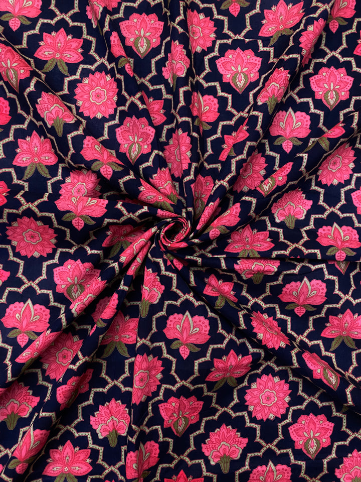 Printed Cotton Fabric Navy Blue