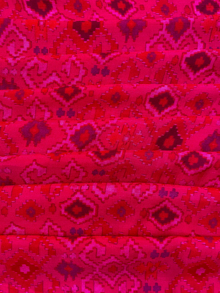 Pink Cotton SIlk Printed Fabric