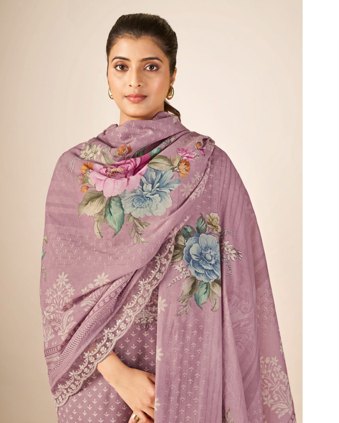 43983 - Printed Cotton Embroidered Suit With Cotton Duppatta