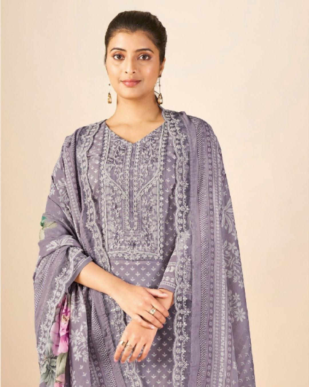 43984 - Printed Cotton Embroidered Suit With Cotton Duppatta